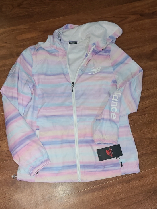 New Balance Jackets & Blazers - New Balance Womens Pastel Multi-Stripe Hooded Raincoat Size M